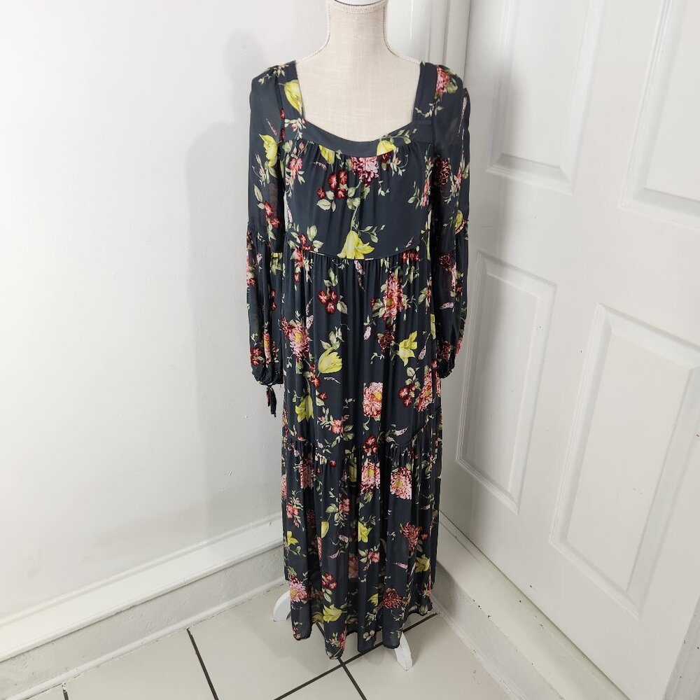 Anthropologie Dress Womens S Gray Evelin Maxi Peasant Boho Tiered Mums Garden